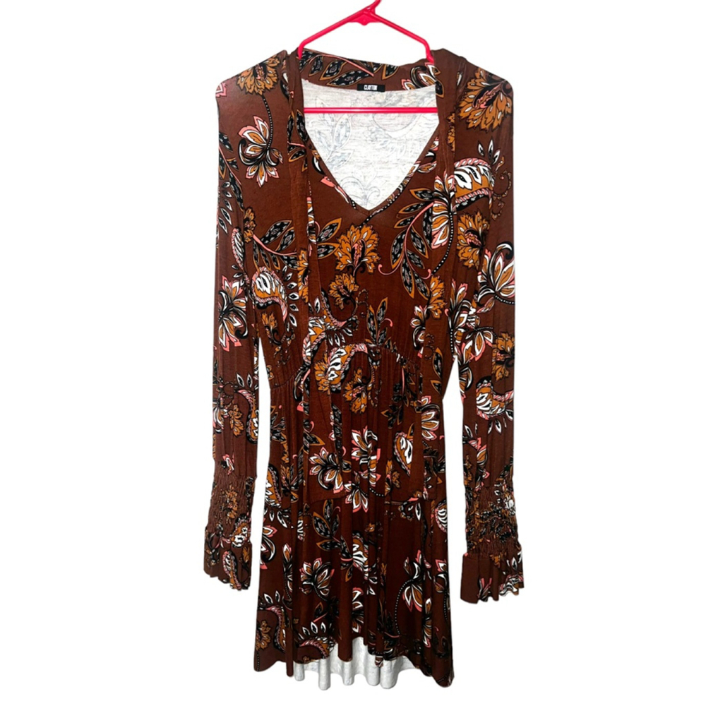 Women's Clayton Brown Floral Long Sleeve Mini Dress
